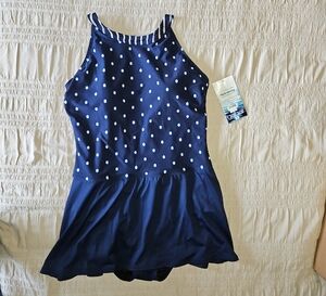 Navy Blue Polka Dot Swimdress